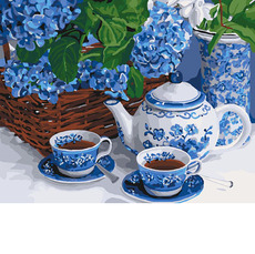 KHO5554 Картина раскраска Чаепитие с голубым сервизом (Без коробки) Идейка