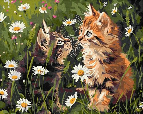 KHO6631 Картина за номерами Котики у квітах ©art_selena_ua Ідейка
