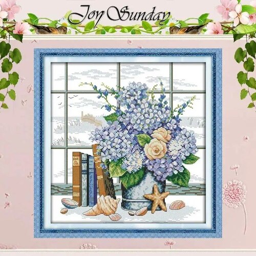 JoySunday Набір для вишивання Blue Elegant з нанесеною на канву схемою